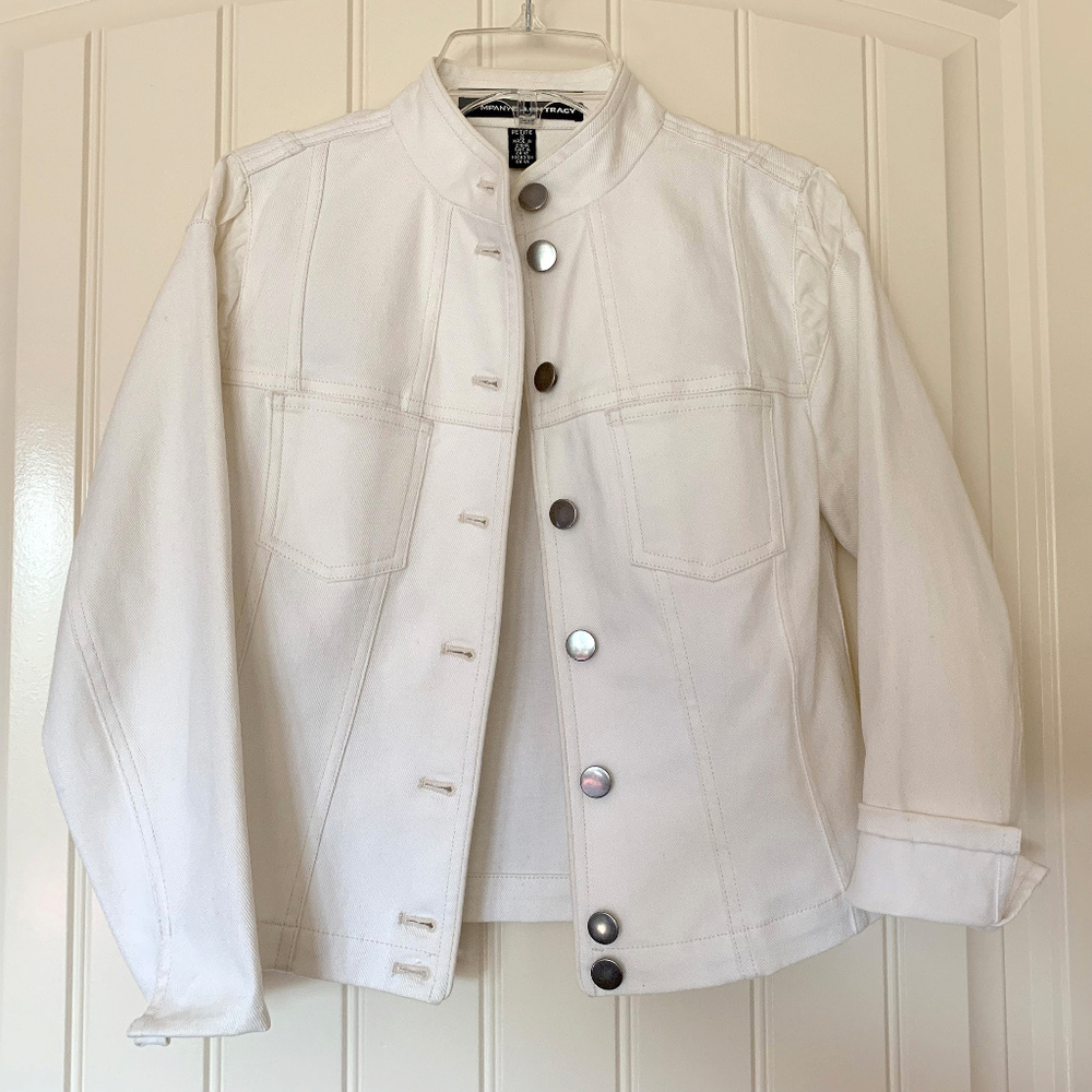 Ellen Tracy White Motorcycle Jean Jacket - Size-0P